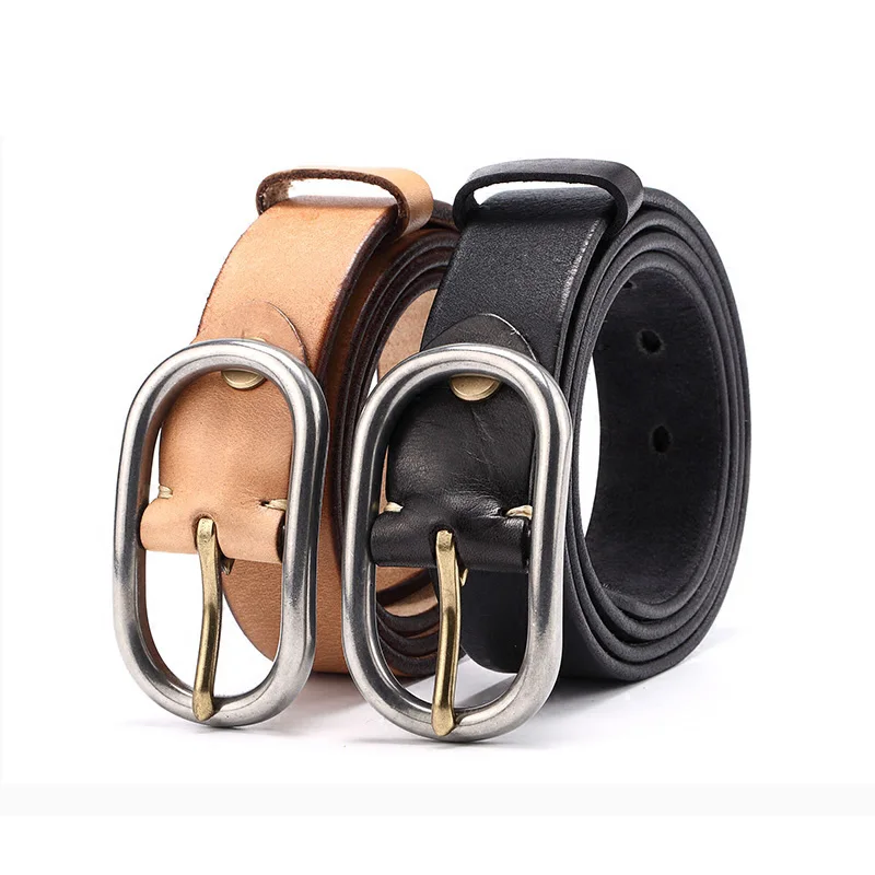 

AETOO Men's leather pin buckle belt, women's fine belt, youth pure leather retro jeans belt