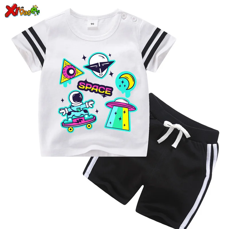 

Kids Boys Sports Short Sets for Baby Toddler Costumes Cotton Summer Striped Sports Suit 2021 Children Stripe Sport Short Suit