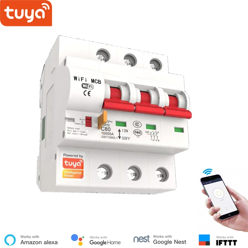 Автоматический выключатель Tuya Smart 3P 16A 125A с дистанционным управлением Wi Fi