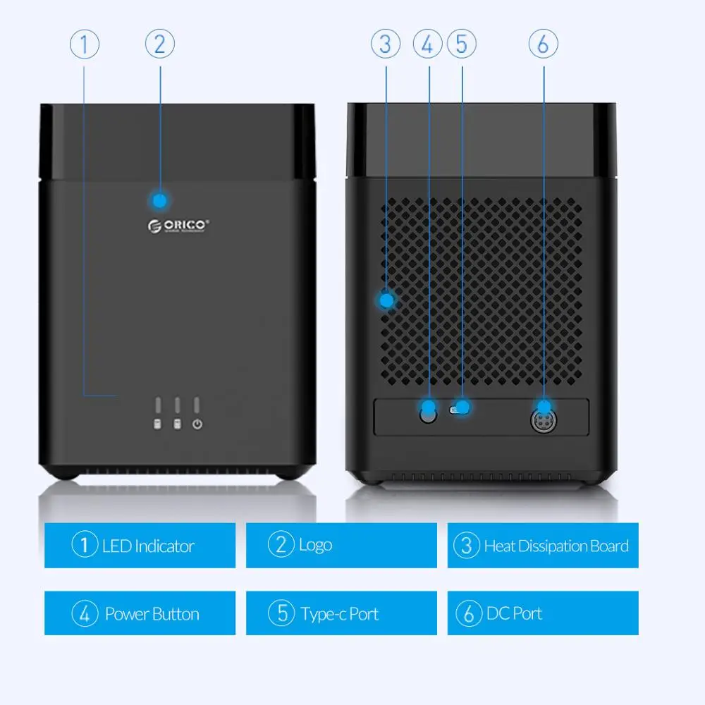 Корпус для жесткого диска ORICO DS Series 2 Bay 1/4 ''Type C магнитный USB3.1 Gen1 5 Гбит/с чехол с
