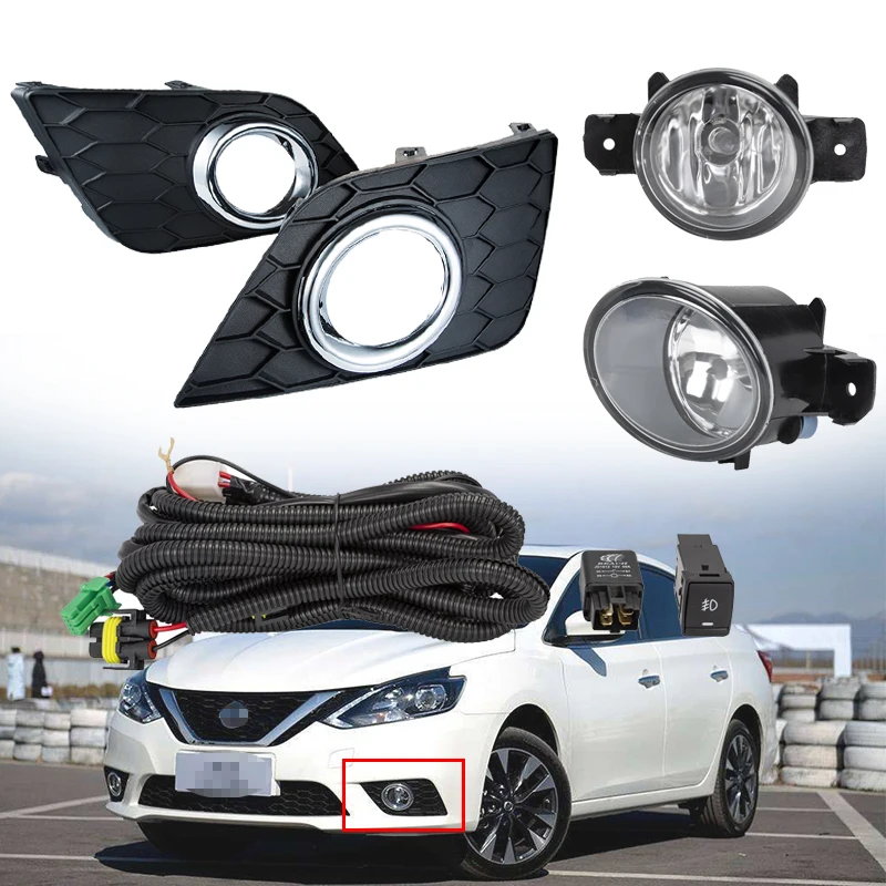 1 Set Car Auto Fog Light Assenbly Front Bumper Fog Lamp Cover Halogen Bulbs Wiring Harness Switch For Nissan Sentra 2016-2018