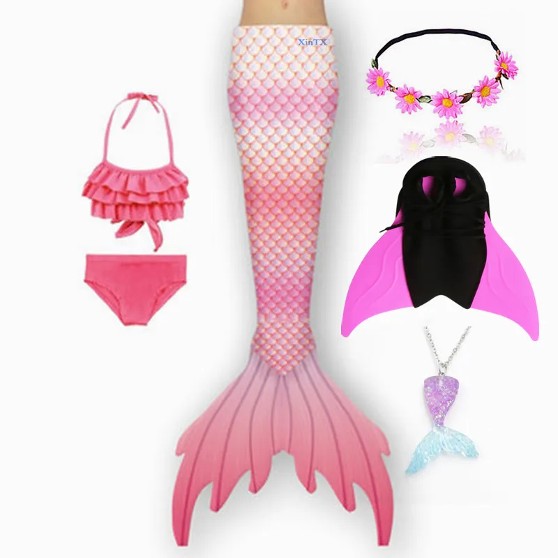 

Children's Little Mermaid Tail With Monofin Mermaid Tube Top Bikini Beach Swimming Swimsuit Fish Tail Girl Princess Dress Costum