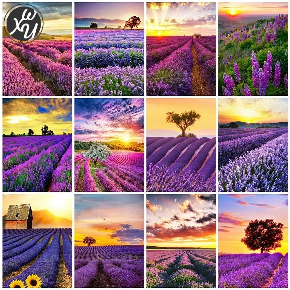 

Sunset Lavender Diamond Painting Kits for Adults Romantic Landscape Diamond Mosaic Diamond Paintings Fantasy for Home Decoration