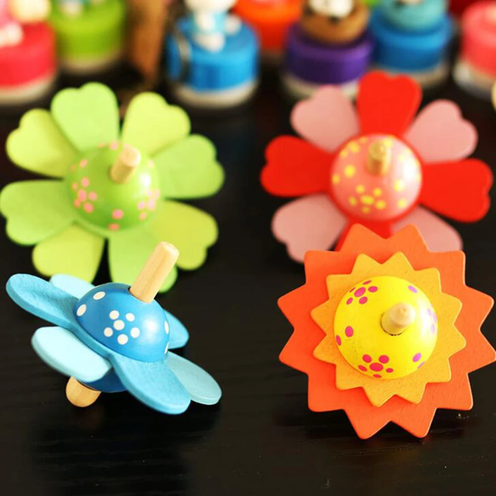 Juguete giratorio de madera para ni&ntilde;os, juguete cl&aacute;sico de flores pintadas, educativo, 1 unidad-4