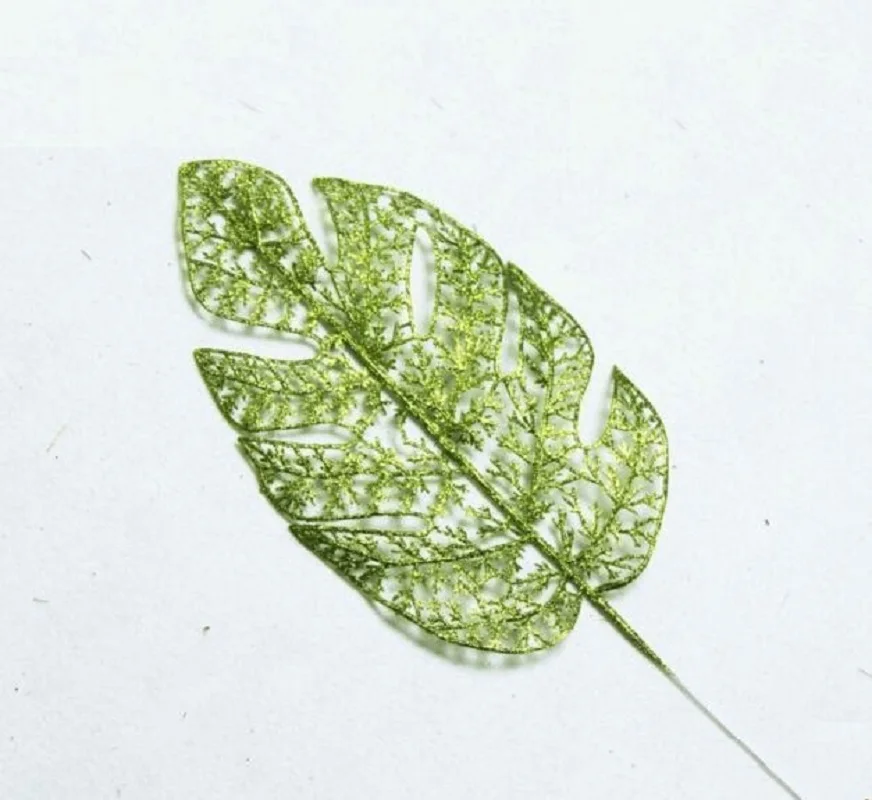 

20pcs 35cm Artificial Glitter Monstera Leaf Branch For Flower Arrangement Wedding Christmas Tree Party Home Garden Decoration