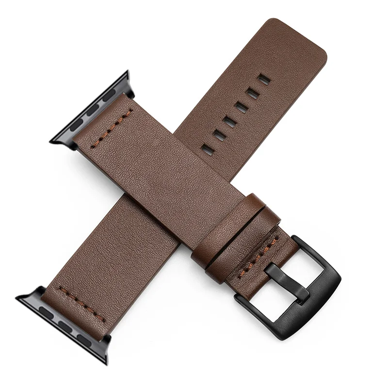 black brown Для Apple Watch 4 3 ремешок из натуральной кожи 38 40 42 44 мм спортивный ремешок для часов быстросъемный браслет - Цвет ремешка: black brown