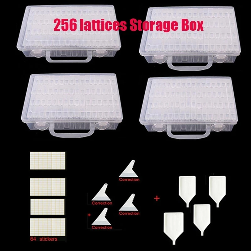 

128/64/256 lattices Adjustable diamond painting tools Plastic Storage Box diamont Storage Box for Diamond Embroidery Craft Bead