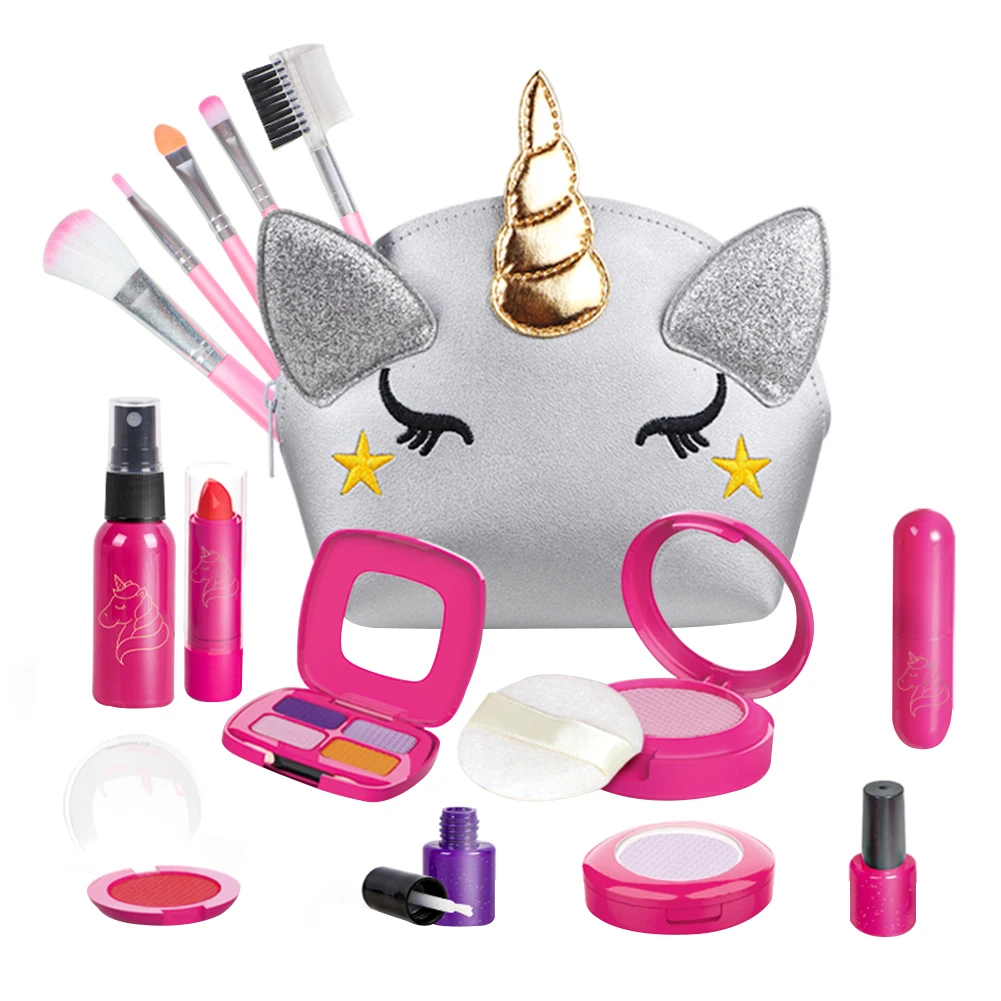 

Makeup Tools with Cartoon Bag Simulation Cosmetics Pink Makeup Set Non-toxic Safe Real Pretend Play Cosmetics Nail Art Tools