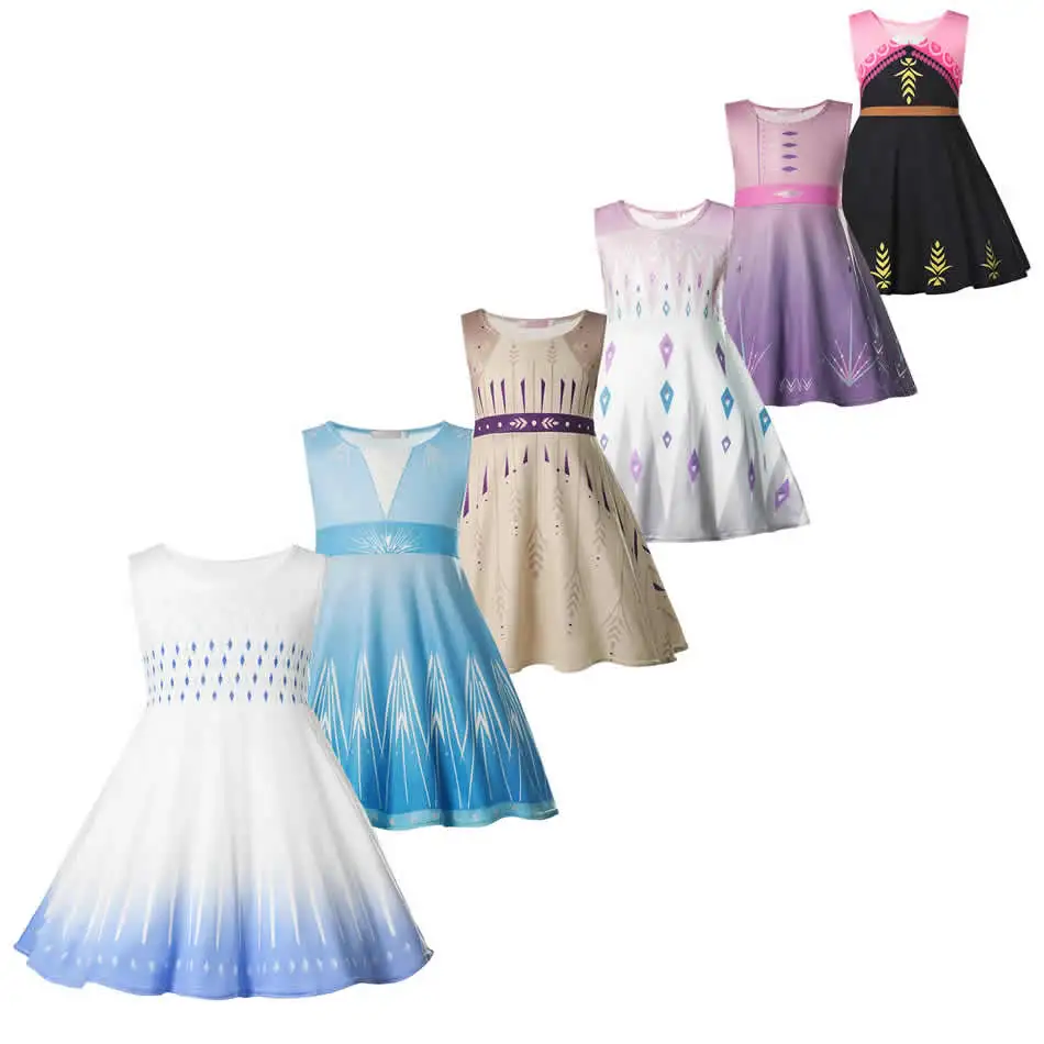 Summer Elsa Dress Up Children And Anna Game Clothes Girls Snowflake 3D Print Snow Queen 2 Inspired Costumes | Детская одежда и