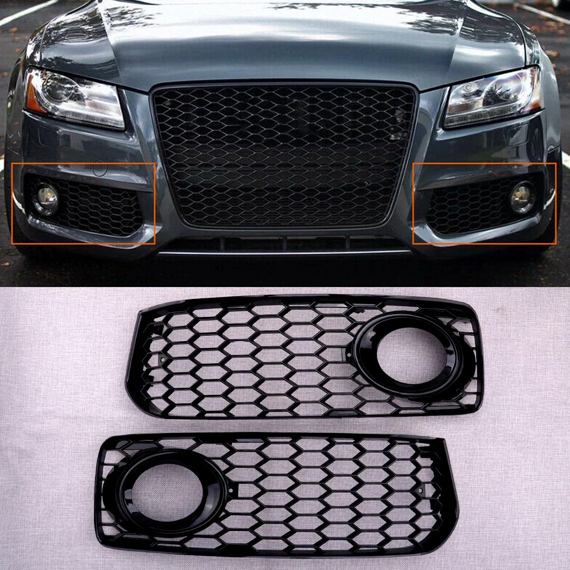 

CITALL 8T0807681 8T0807682 1 Pair Front Lower Bumper Fog Light Grill Cover Trim fit for Audi A5 S-Line S5 B8 RS5 2008 2009-2012