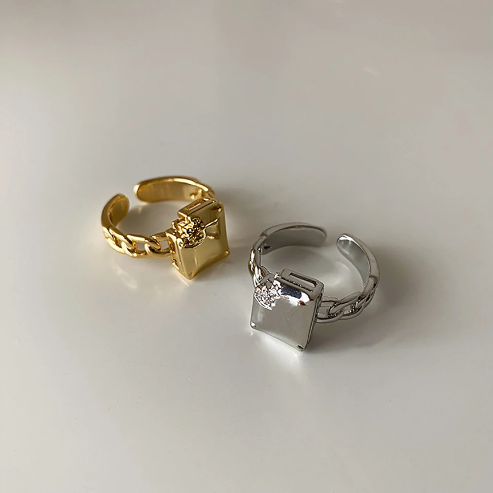 

Ghidbk Gold Silver Vintage Geometric Square Notch Chains Rings For Women Simple Irregular Open Rings Party Street Jewelry Gifts