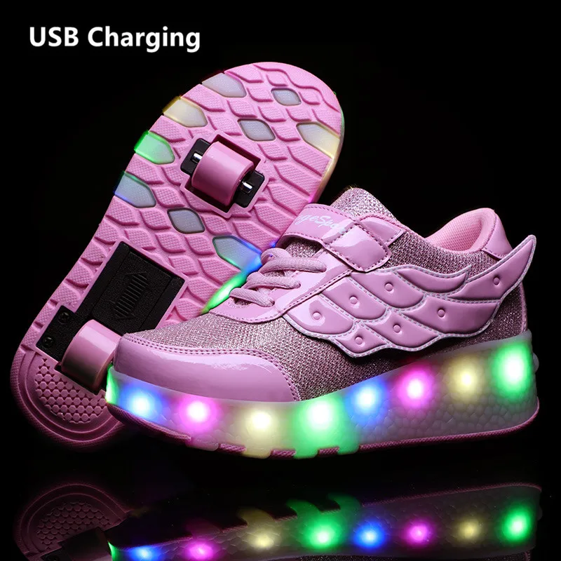 New One wheels USB Charging Fashion Girls Boys LED Light Roller Skate Shoes For Children Kids Sneakers With Wheels Two | Детская одежда