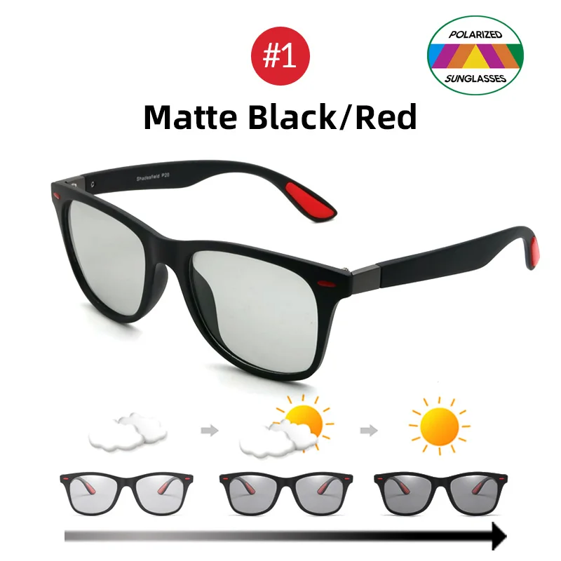 1 Matte Black Red VIVIBEE классические фотохромные солнцезащитные очки с поляризацией для мужчин, для вождения, квадратные, меняющие цвет, Матовые солнцезащитные очки для женщин, переходные оттенки - Цвет линз: 1 Matte Black Red