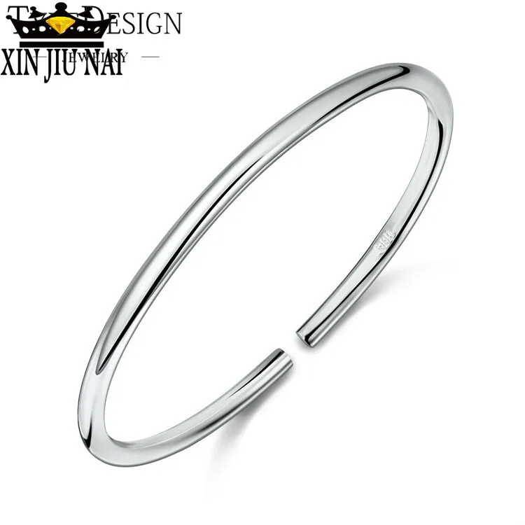 Простые гладкие простые стильные 925 пробы серебро женские регулируемые браслеты