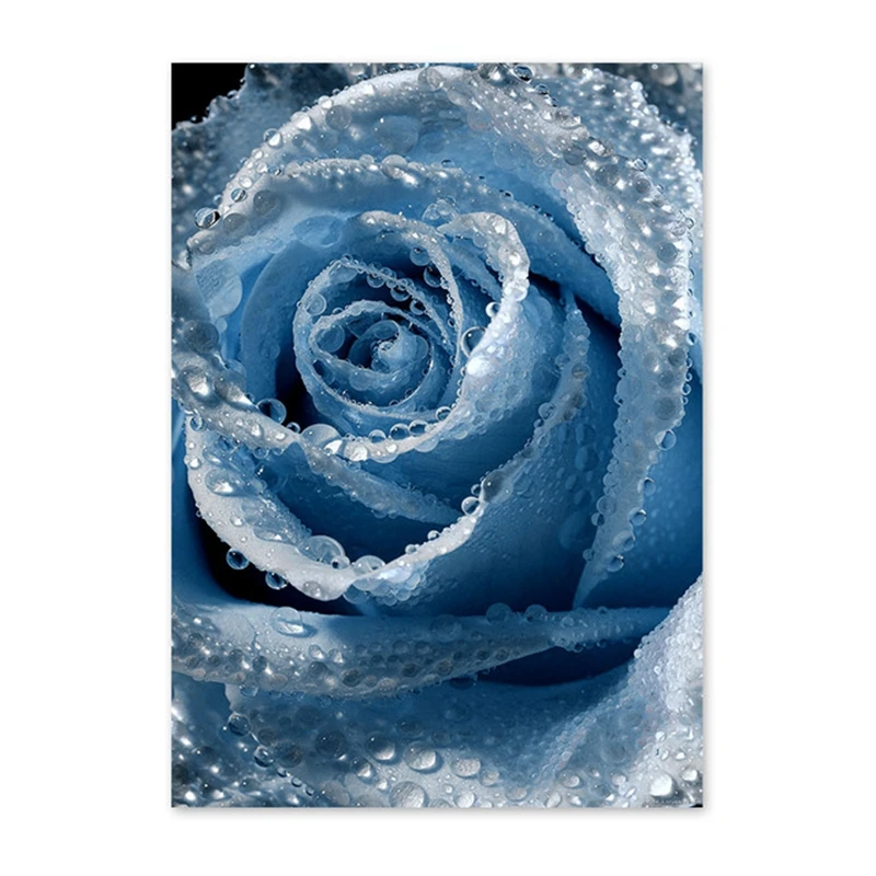 Картина на холсте в скандинавском стиле голубой Одуванчик листья розы морская