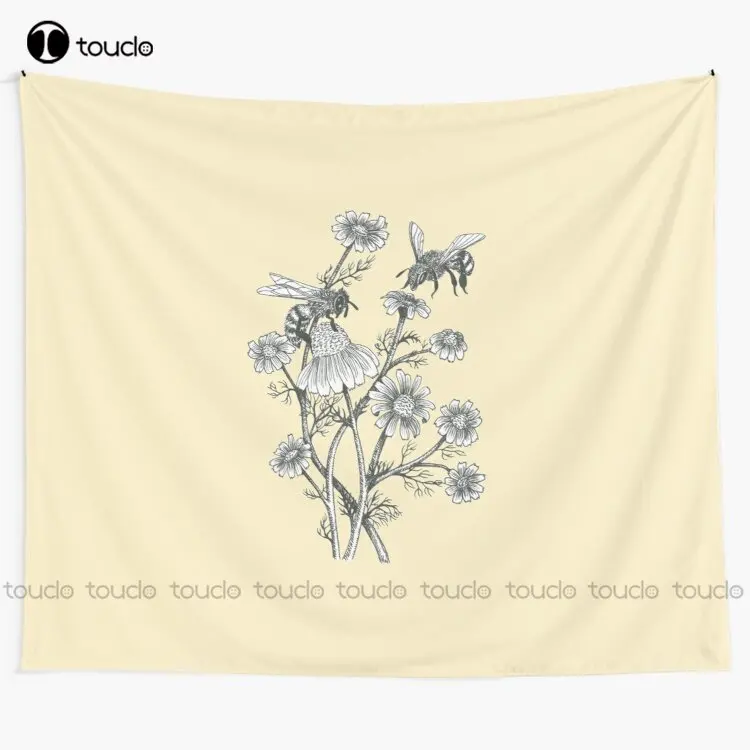 

Bees And Chamomile On Honey Background Tapestry Purple Tapestry Blanket Tapestry Bedroom Bedspread Decoration Wall Covering