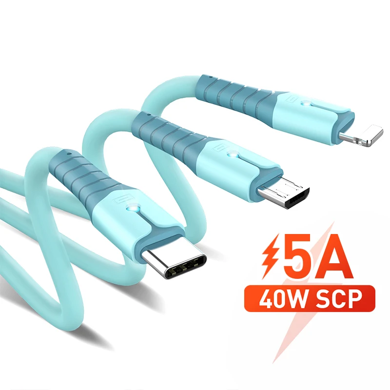 

3 in 1 USB Data Cable 5A SuperCharge for Huawei Micro USB Type C LED 3in1 2in1 USB Charger Charging Cable for iPhone 12 11