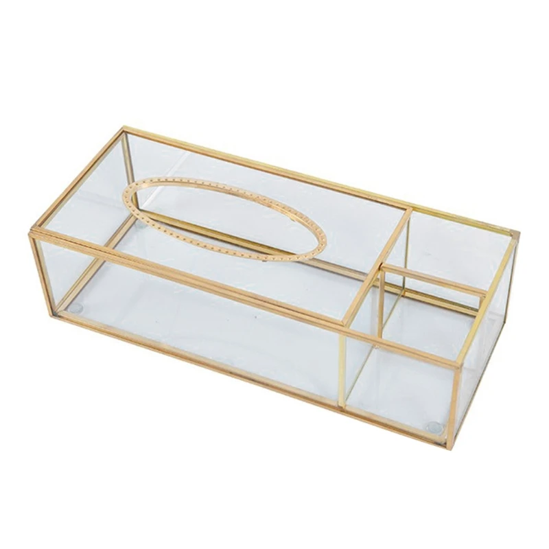 

Luxury Nordic Metal Glass Tissue Box Makeup Comestic Storage Case Napkin Dispenser Holder Home Desktop Organizer