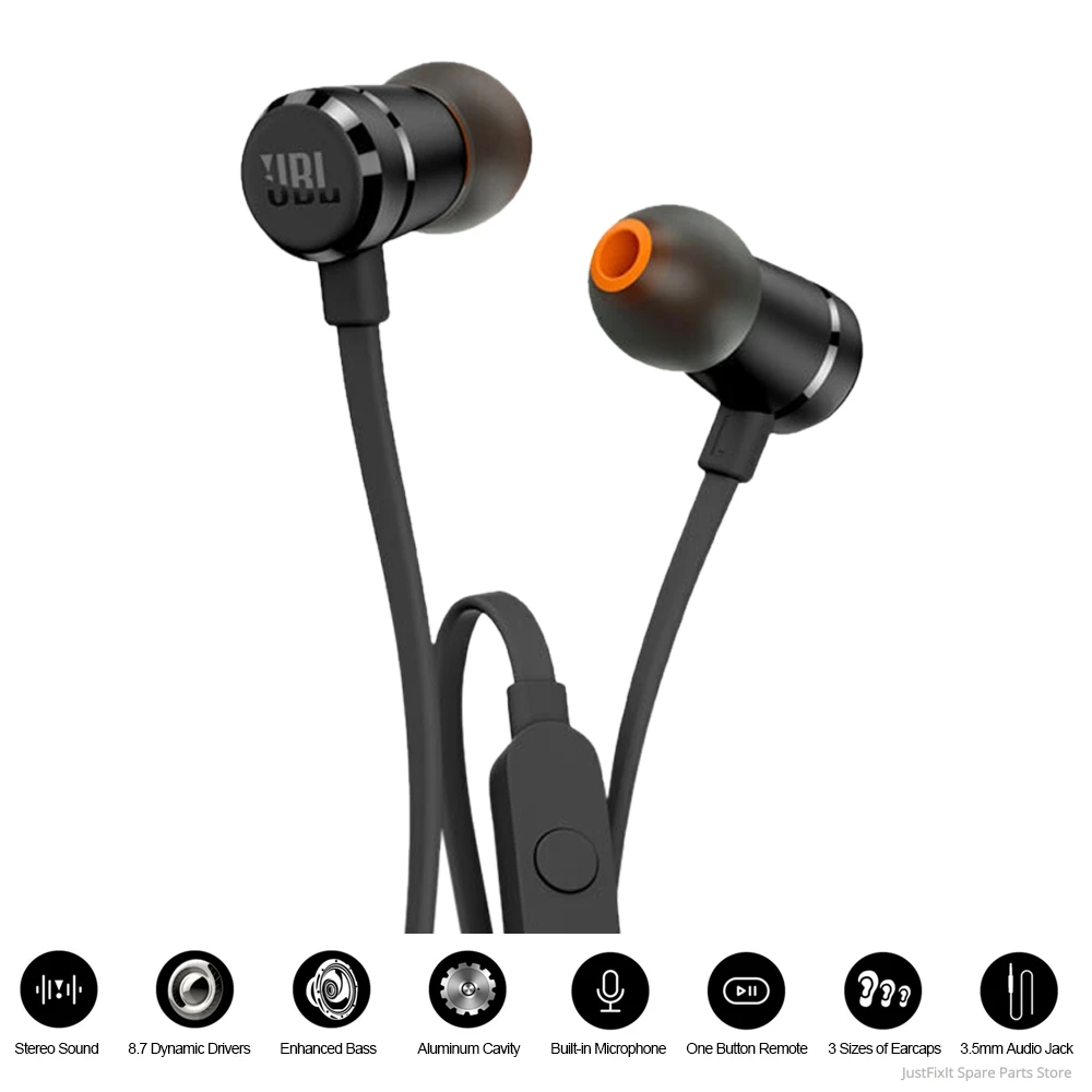 Original JBL T290 Wired Earphones Stereo Music Sports Bass Headset 1-Button Remote Hands-free Call with Mic for iPhone Android |