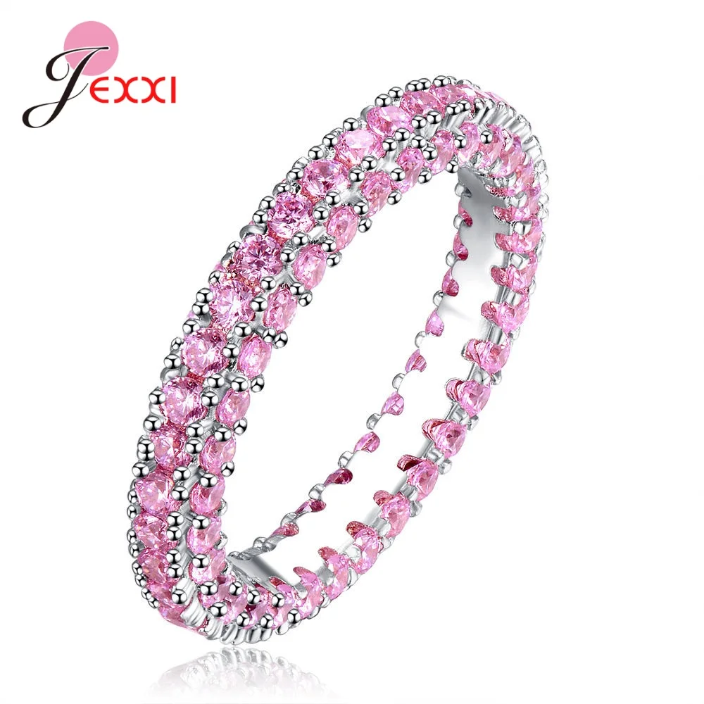 

New Arrival Women Fashion 3 Row Clear Crystal CZ Ring for Womens 925 Sterling Silver Wedding Rings Dropshipping