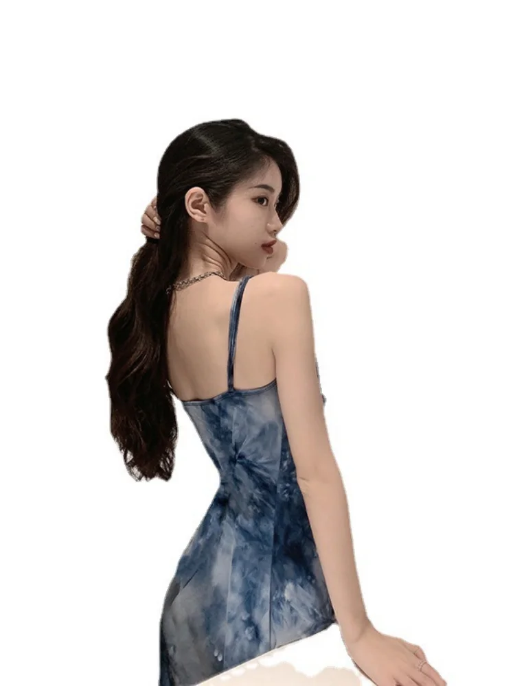 

Ice Silk Small Sexy Suspender Dress Gradient Swing Neck Slim Sleeveless Dress