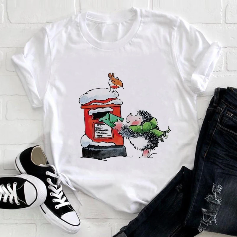 

Women Tshirt 2021 O-Neck Creative Hedgehog Cartoon Printed Summer 90s Short-sleeve Tshirt Harajuku Graphics Womens T-shirt