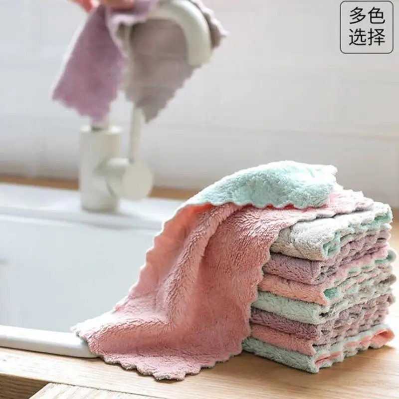 

5Pcs Microfiber Absorbent Tools Cleaning Rag Kit Household Kitchen Cloths Towel Super Towel Scouring Pad Cleaning Dish Pot Cups