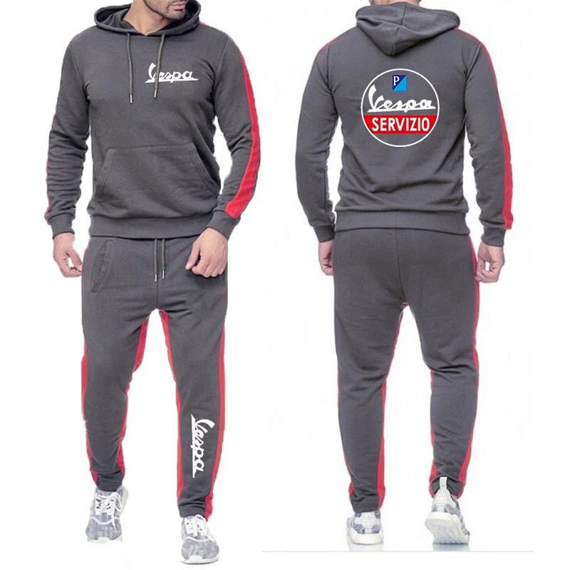 

2021 VESPA New Men's Brand Printing Comfortable Zipper Hoodie Casual Suit Casual Sweatshirt Sweatpants Suit E