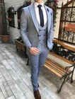 Мужской костюм из 3 предметов, серый смокинг для шафера, свадебный пиджак для жениха, блейзер для выпускного вечера (пиджак + брюки + галстук + жилет), 2020