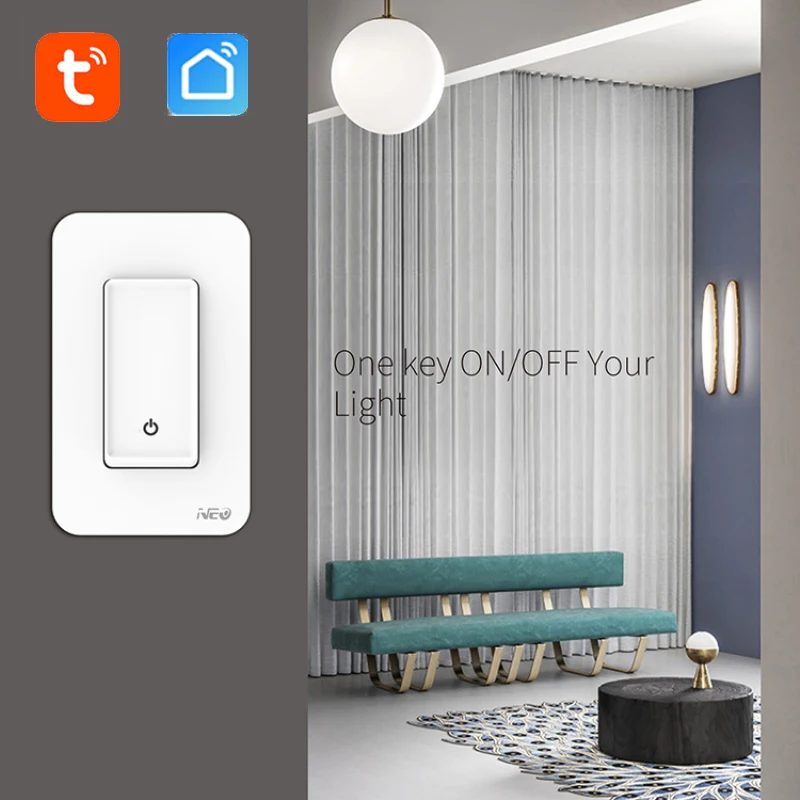 

US Smart WIFI Light Switch Neutral Single Fire for Smart Life Tuya Remote Control Automation Compatible With Alexa Google Home
