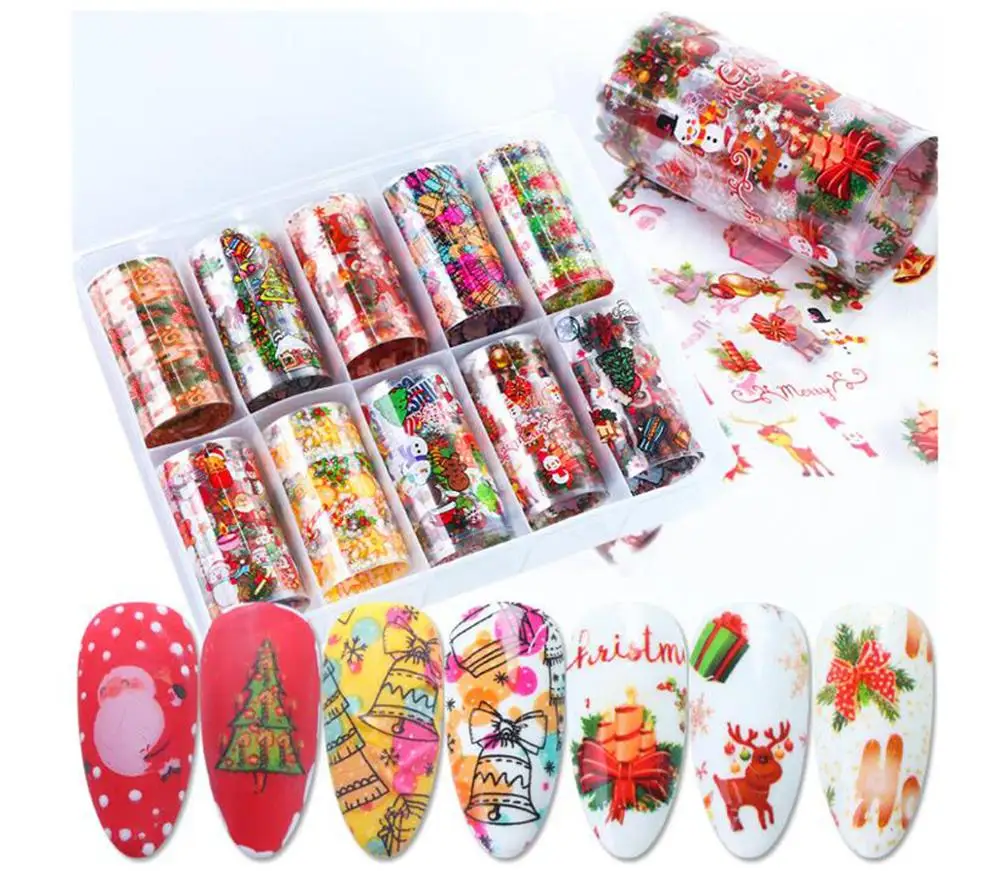 100 шт. рождественские украшения для ногтей в коробке разноцветные наклейки