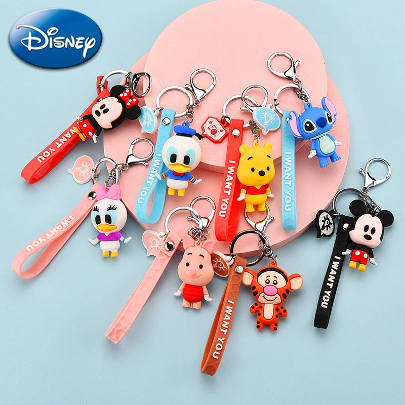 

Disney Mickey Mouse Keychain Anime Figure Stitch Kawaii Figuras Anime Keychain for Kids Bag Charms Keyrings Pendant Accessories