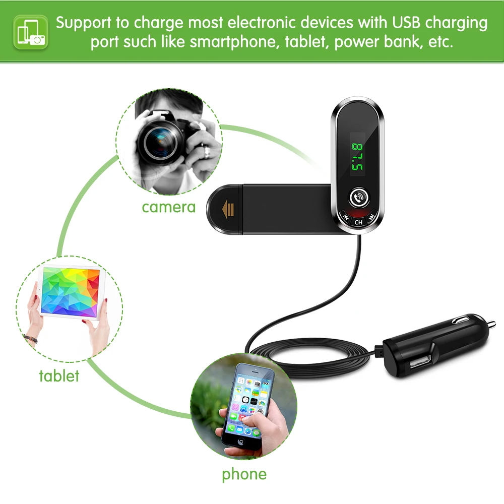 Многофункциональное зарядное устройство для телефона быстрое USB FM-передатчик