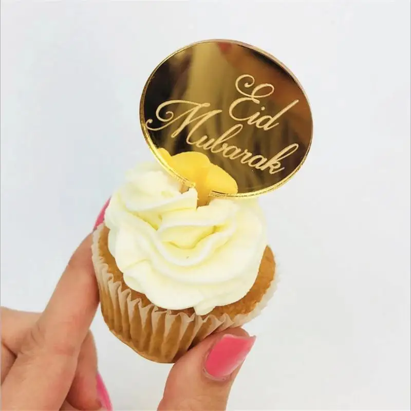 Золотое акриловое зеркало ИД Мубарак Cakecup топперы Рамазан для выпекания