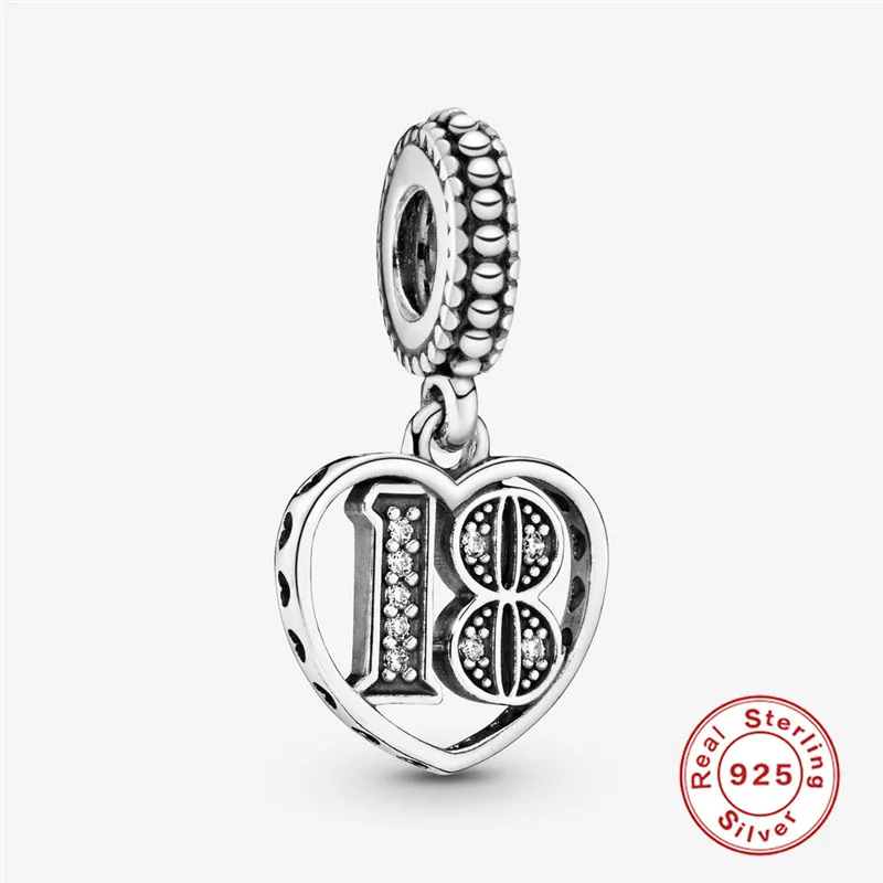 

MC 18th-shape Pendant Beads Birthday/Anniversary Gift 925 Sterling Silver Charm Beads Fit Bracelet Bangle Necklace DIY Jewelry