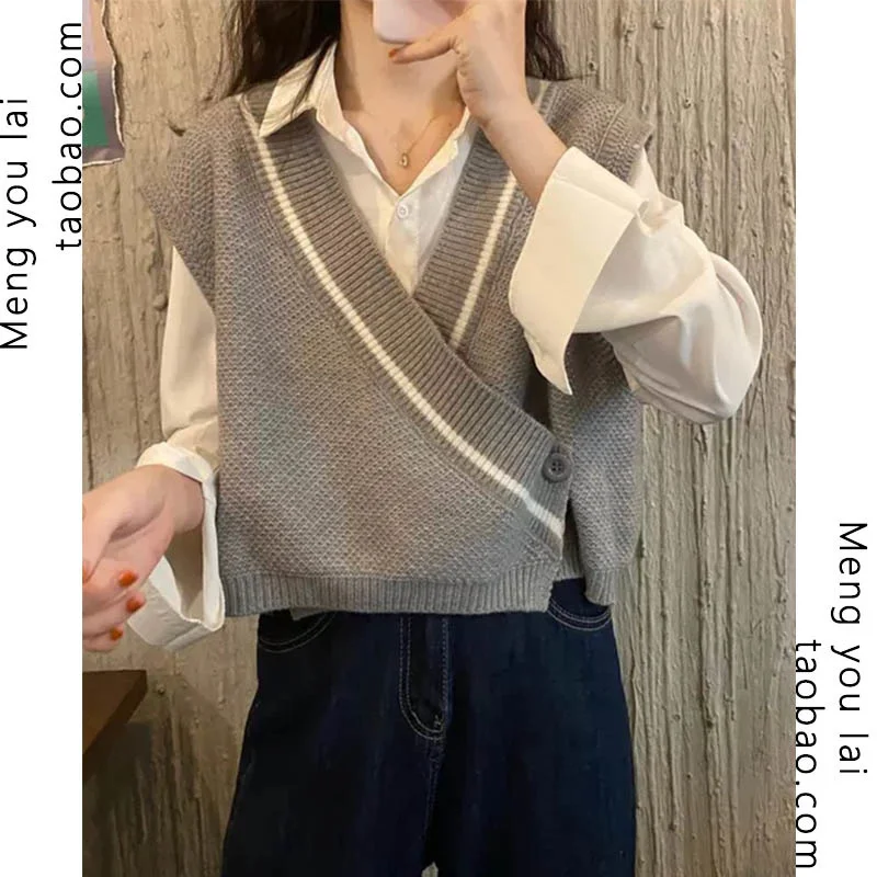 

Осенне-зимняя Свободная трикотажная одежда в ретро-стиле, женская дизайнерская верхняя одежда, японский короткий жилет, свитер, жилет.