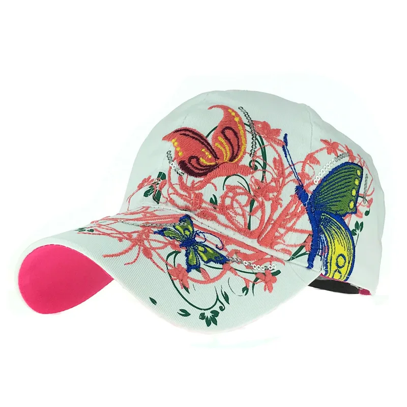 Женская кепка от солнца регулируемая бейсболка с вышитыми цветами и бабочками