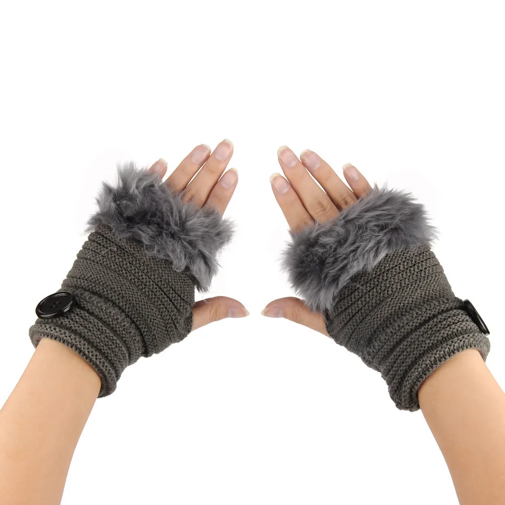 

Winter Women Faux Rabbit Fur Half Finger Mittens Fingerless Wool Knit Wrist Glove Winter Thick Warm Touch Screen Gloves Dropship