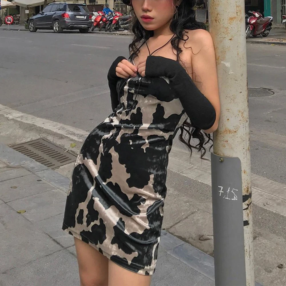

Summer Sleeveless Velvet Tie Dye Sexy Mini Dress Women Fashion Streetwear Outfits Bodyscon Black Sundress E-Girl Dresses