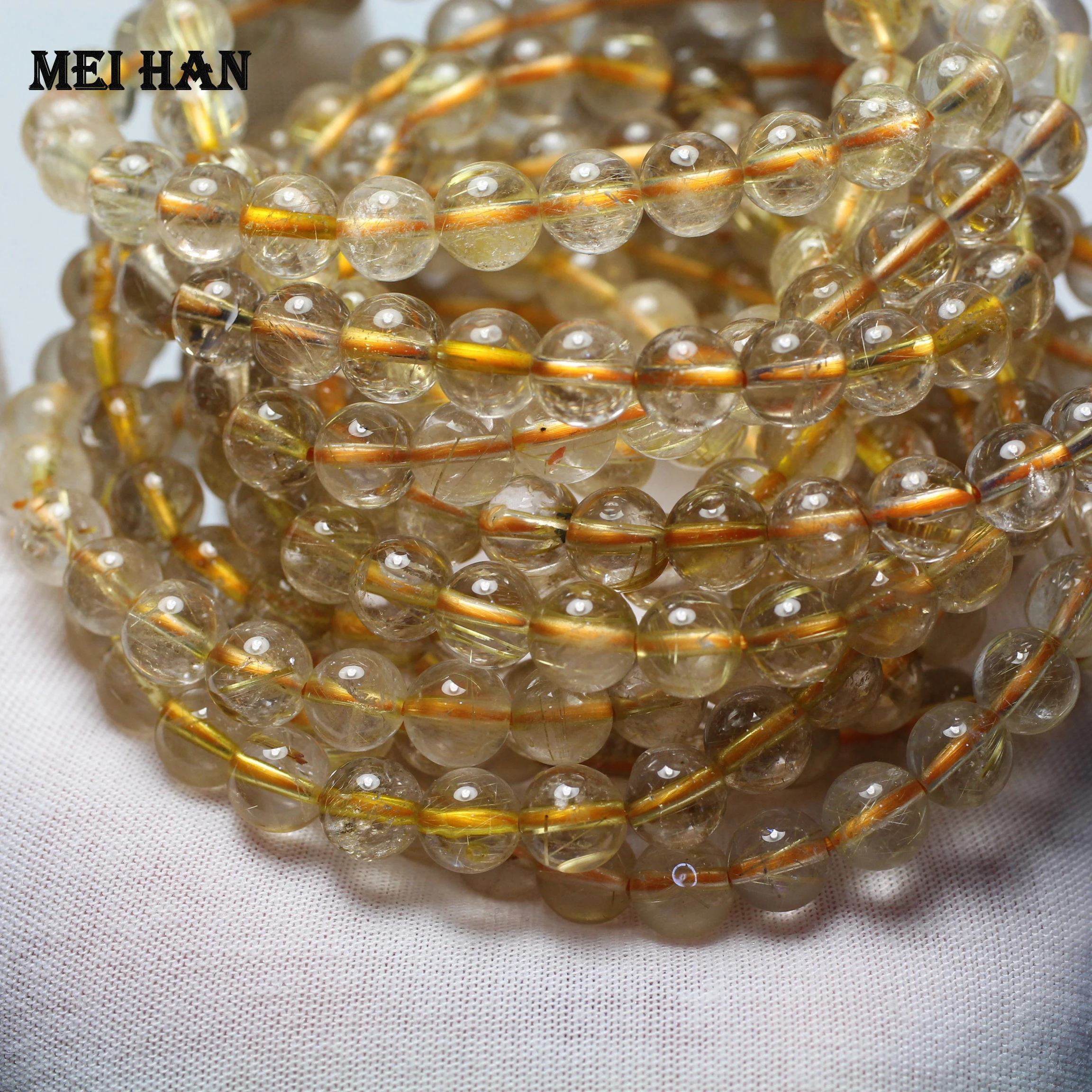 Meihan натуральный Золотой Рутиловый Кварц 7 5 8 мм (2 braceletes/комплект) Гладкие Круглые