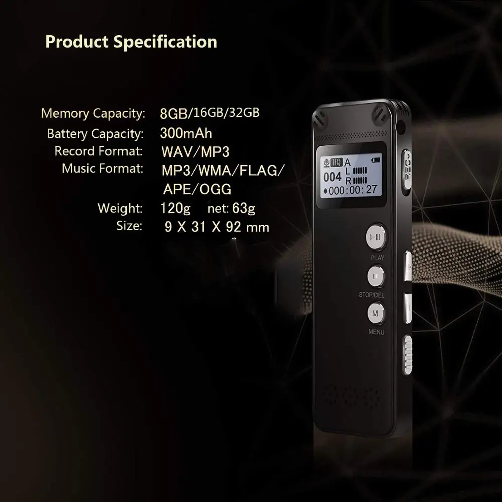 Профессиональный цифровой диктофон с голосовой активацией 8 ГБ 16 USB ручка