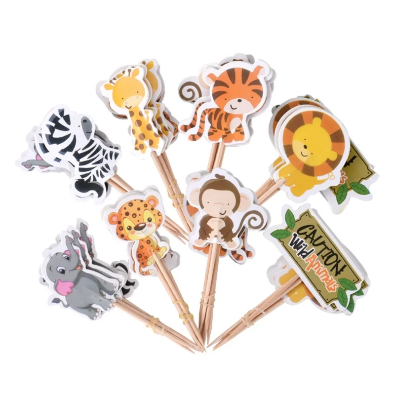 24 шт./лот J · ngle Cupcake Topper животные игрушки для тортов Мультяшные вставки кексов