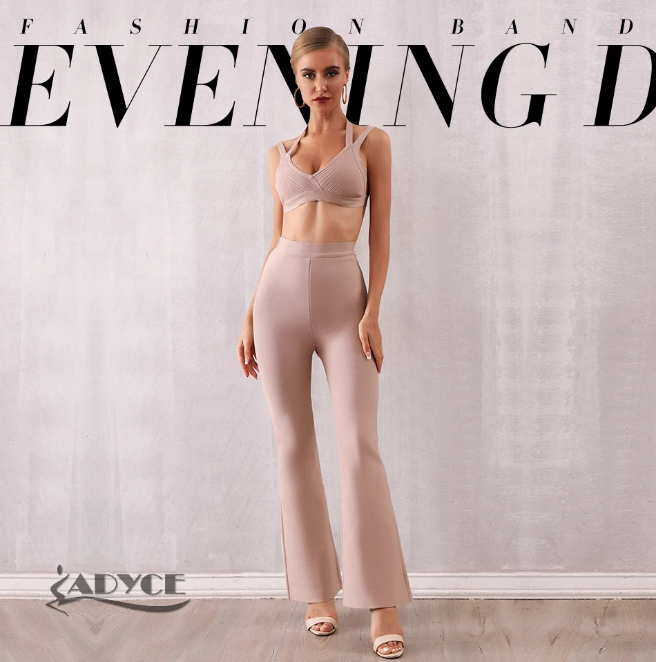 Adyce новые летние женские бандажные комплекты Vestidos топы и брюки 2 шт. комплект без рукавов с v-образным вырезом комплекты знаменитостей вечеринка