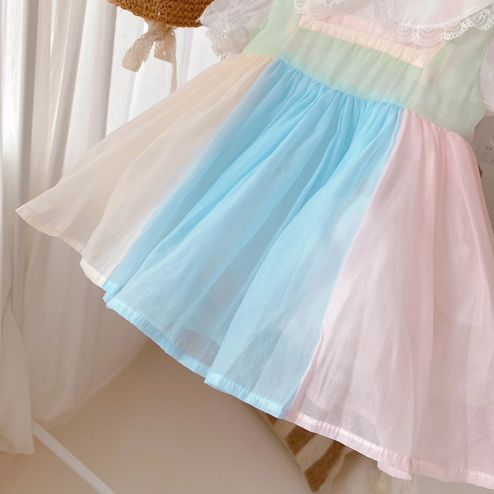 

Girls summer princess dress female baby rainbow dress long skirt sweet romantic cute baby short-sleeved dress
