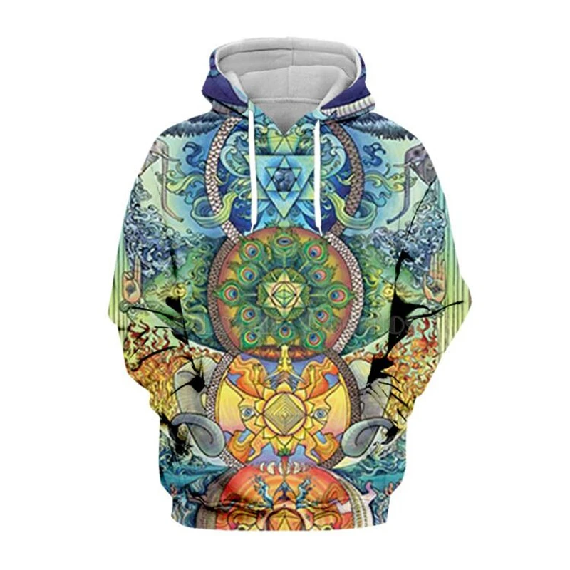 

Psychedelic 3D Hooded Sweatshirt, Long Sleeve Street Wear, Spring and Autumn Series, Datura Hippie Style, Harajuku