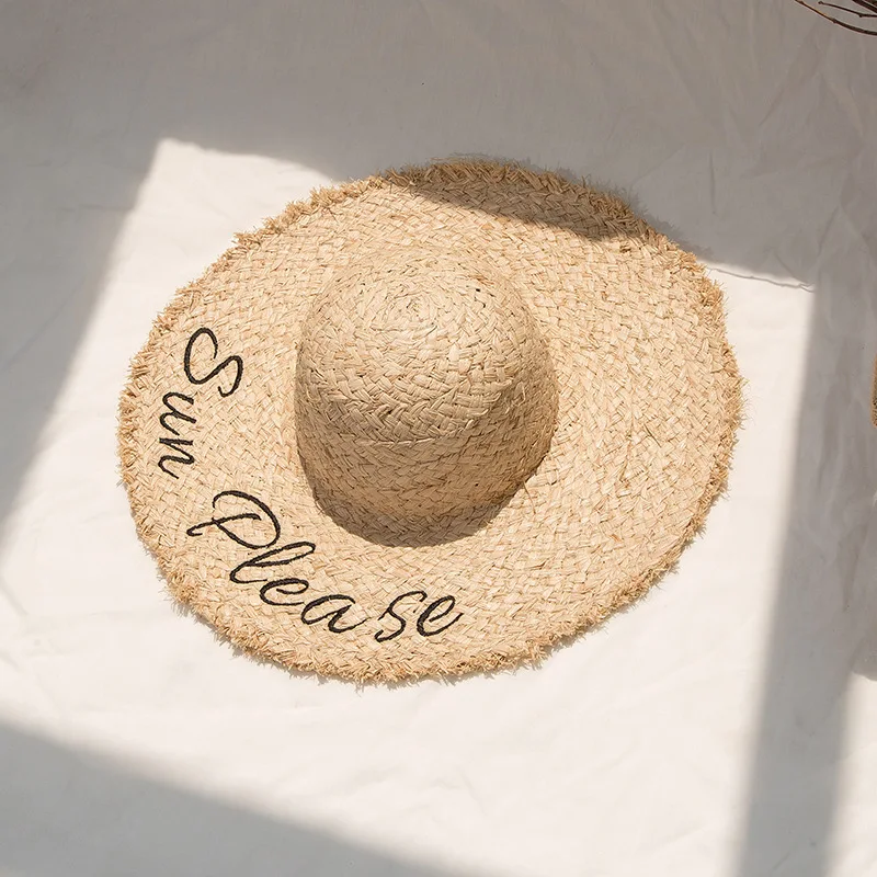 

Summer Women New Embroidered Raffia Large Brim Sun Hat Outdoor Travel Sunshade Photography Unisex Straw Cap