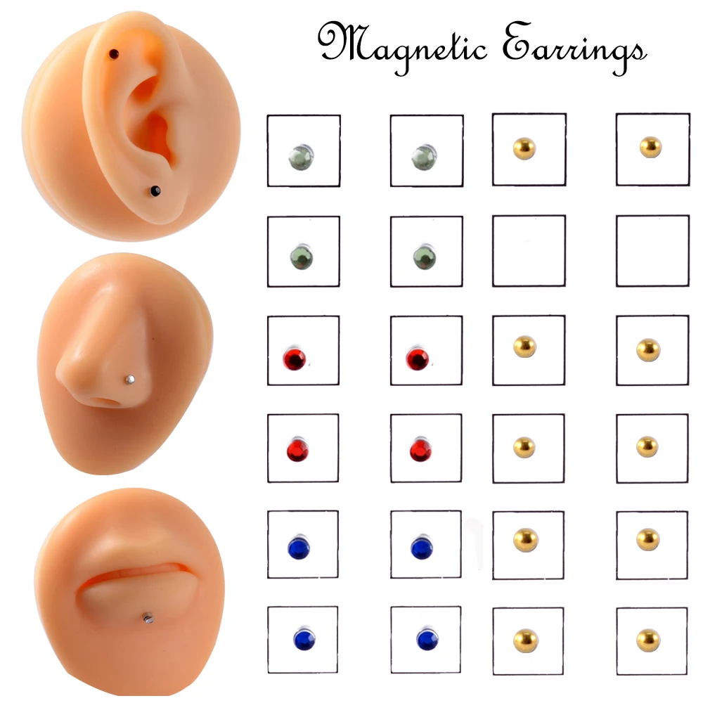 

New 12pcs/Card Magnetic Earring Piercings Cartilage Lip Labret Stud Nose Ring Fake Cheater Non Pierced Jewelry