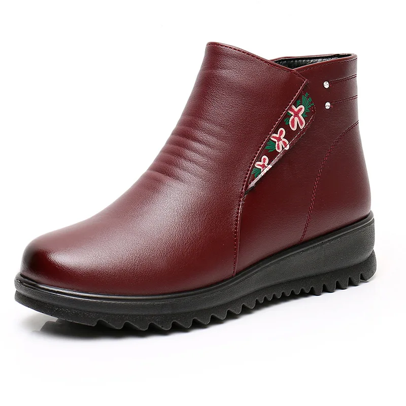 

Woman Boots Ankle Winter Shoes Female PU Leather Casual Walking Fur Botas Mujer Side Zipper Wedges Short Boots Zapatos De Mujer