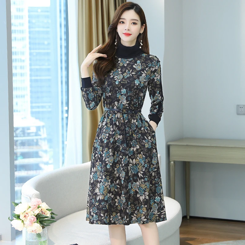 

2020 autumn/winter new style, high quality elegant women's long sleeves, retro high-neck dress