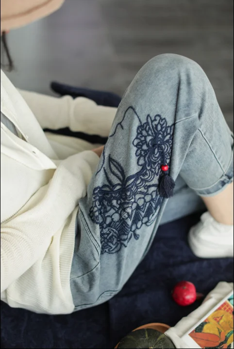 Осенние джинсы женские свободные повседневные джинсовые брюки в стиле ретро